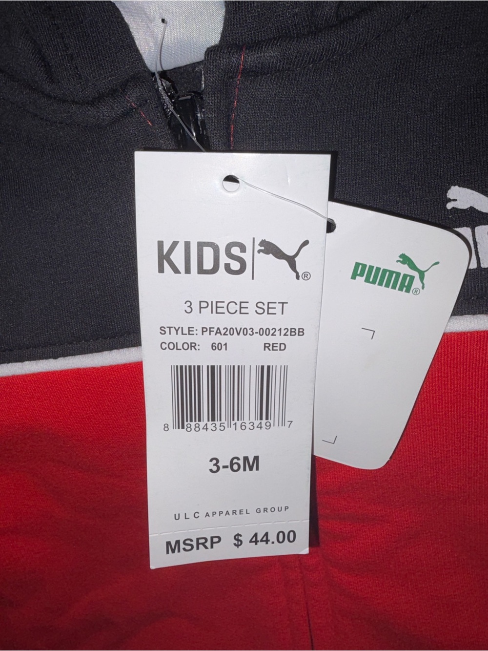 Puma Boys 3 Piece Set Jogger Hoodie Shirt Sz 3-6 Month Red Black New With Stain - Picture 2 of 10